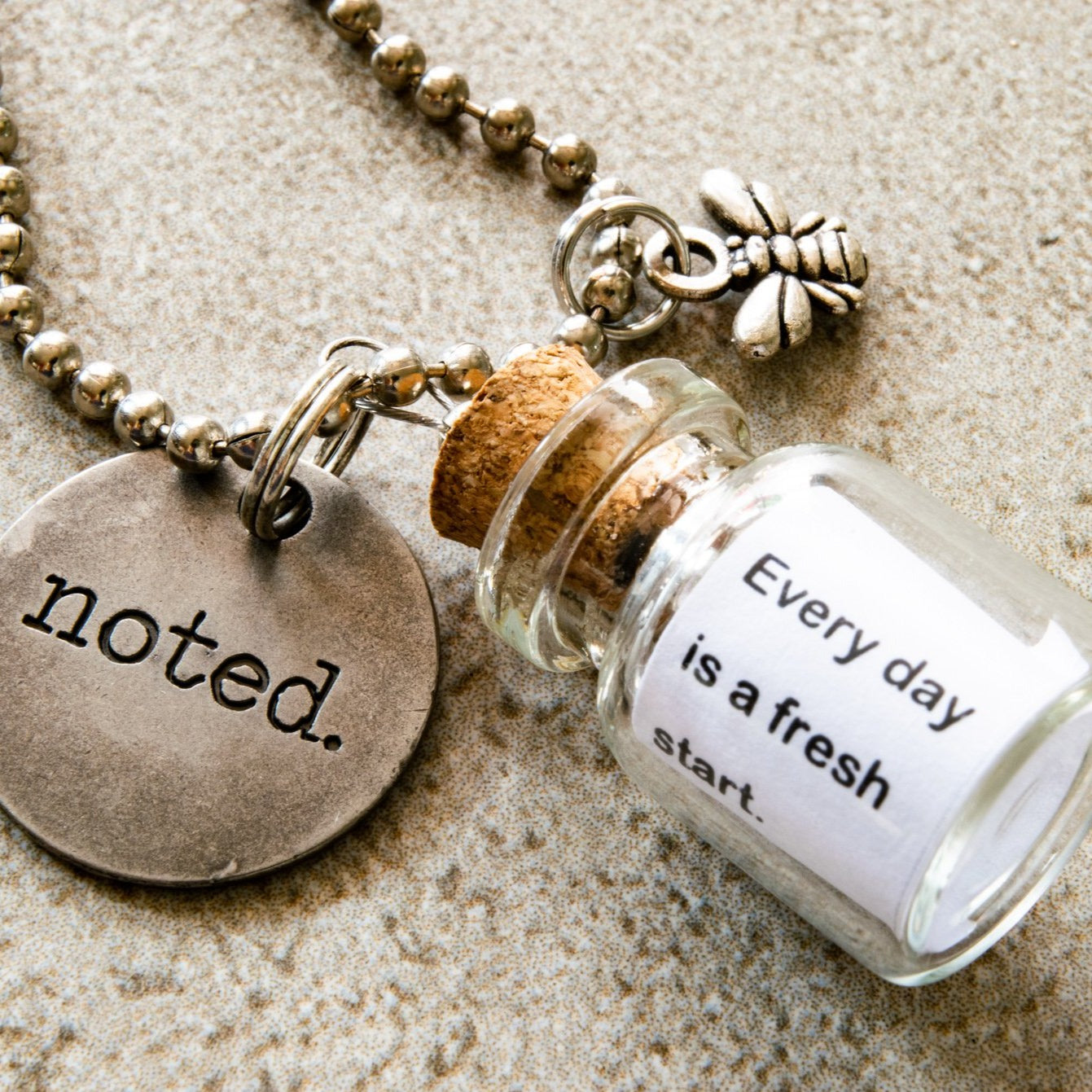 Little Messages, "Noted" Glass Bottle Pendent Ball Chain Necklace