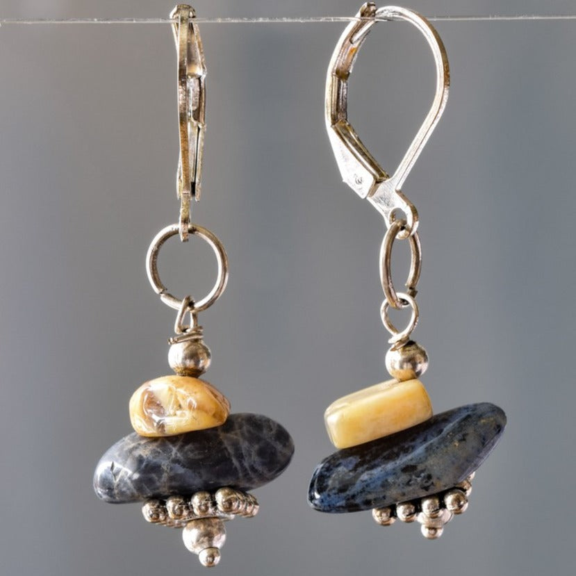 Expressions in Sodalite Stacked Stones Dangle Earrings