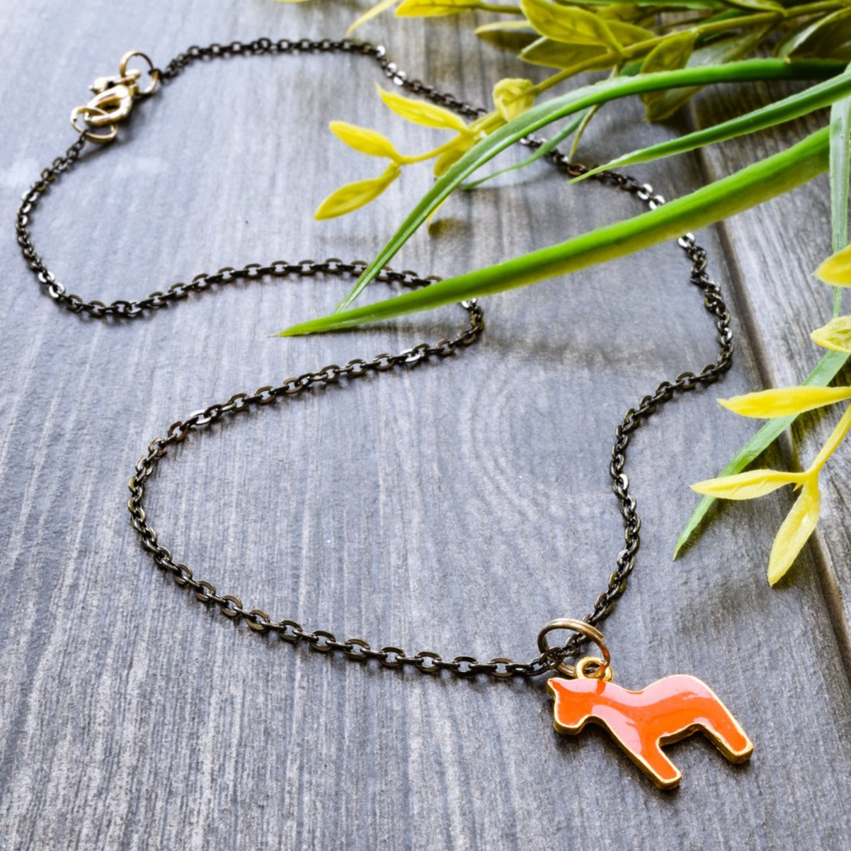 Little Pony, Gunmetal Chain Necklace with Orange Pony