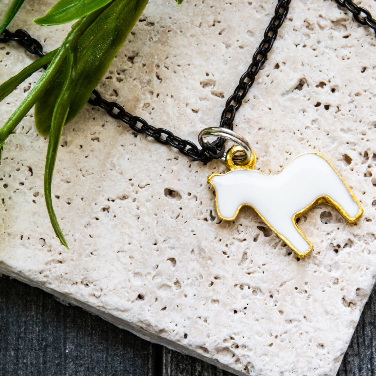 Little Pony, Gunmetal Chain Necklace with Little White Pony