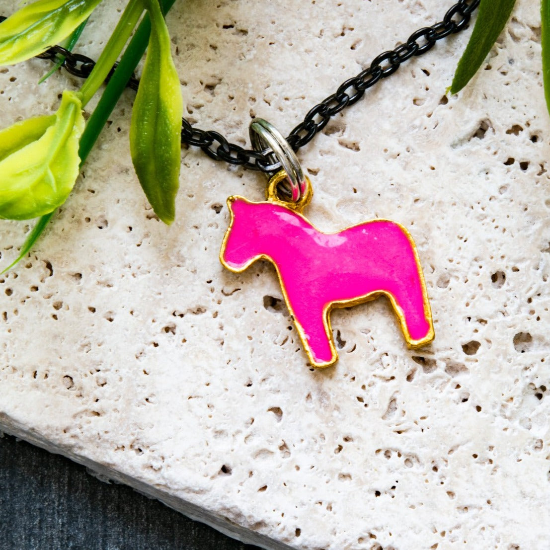 Little Pony, Gunmetal Chain Necklace with Pink Pony