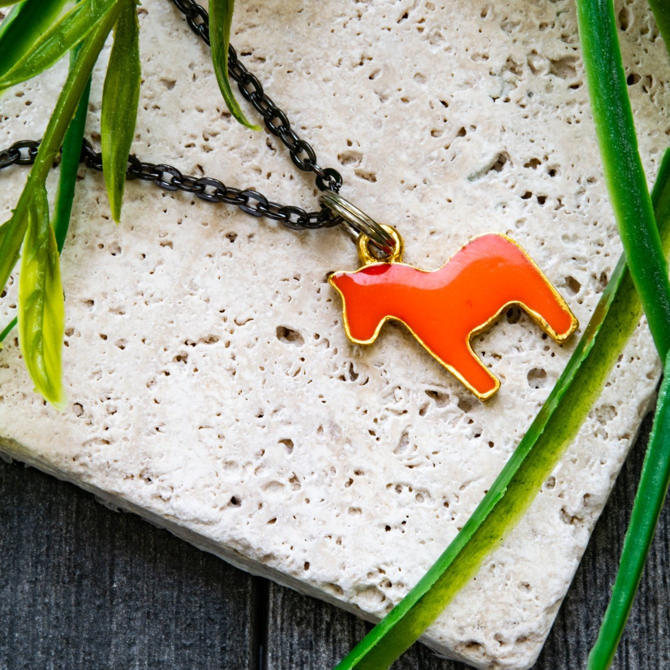 Little Pony, Gunmetal Chain Necklace with Orange Pony