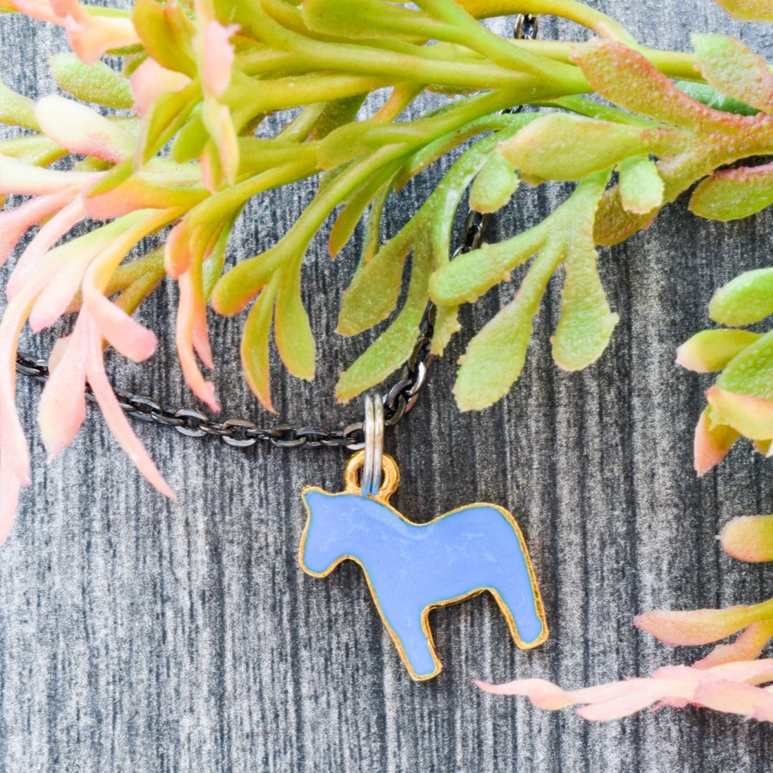 Little Pony, Blue Pony Necklace on Gunmetal Chain