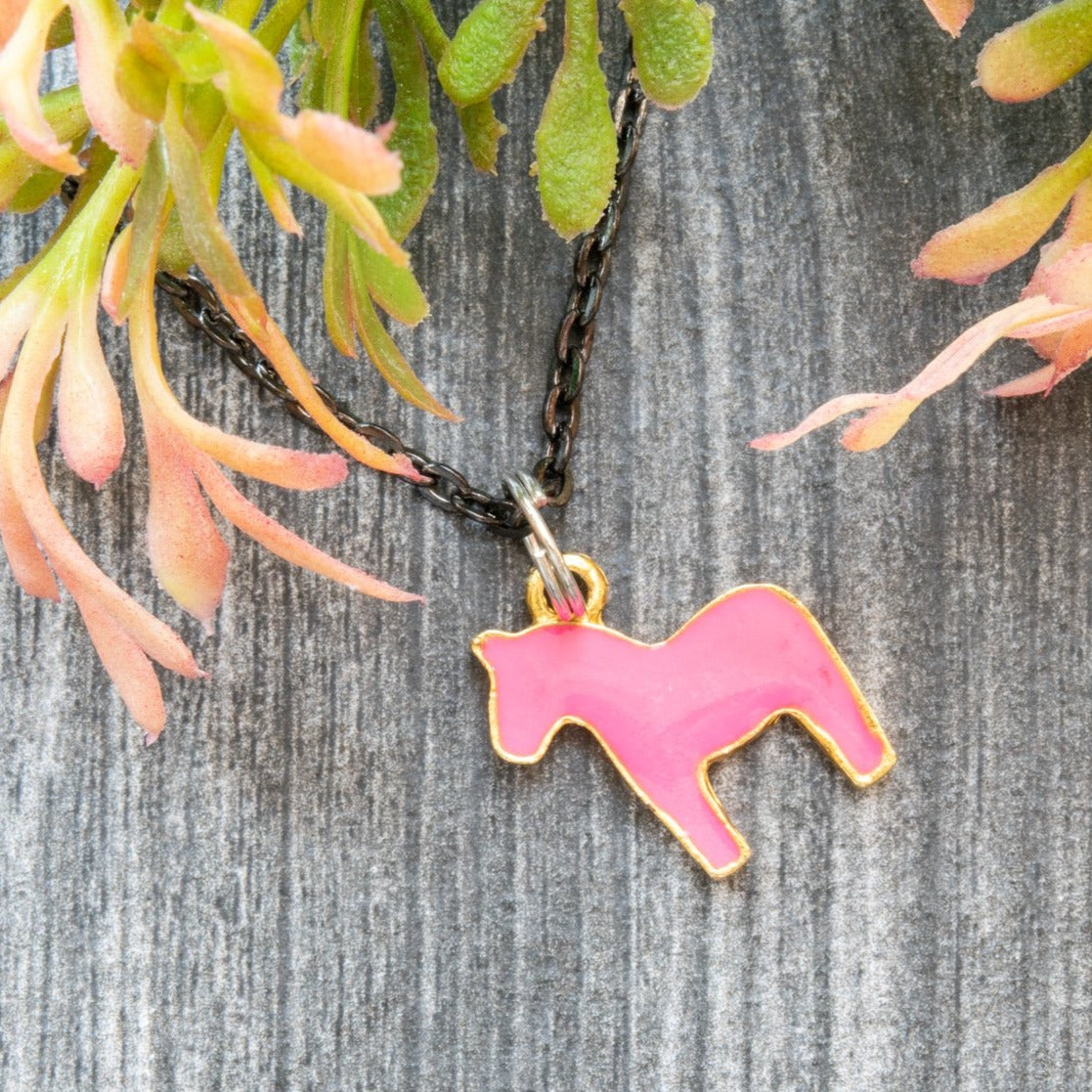 Little Pony, Gunmetal Chain Necklace with Pink Pony