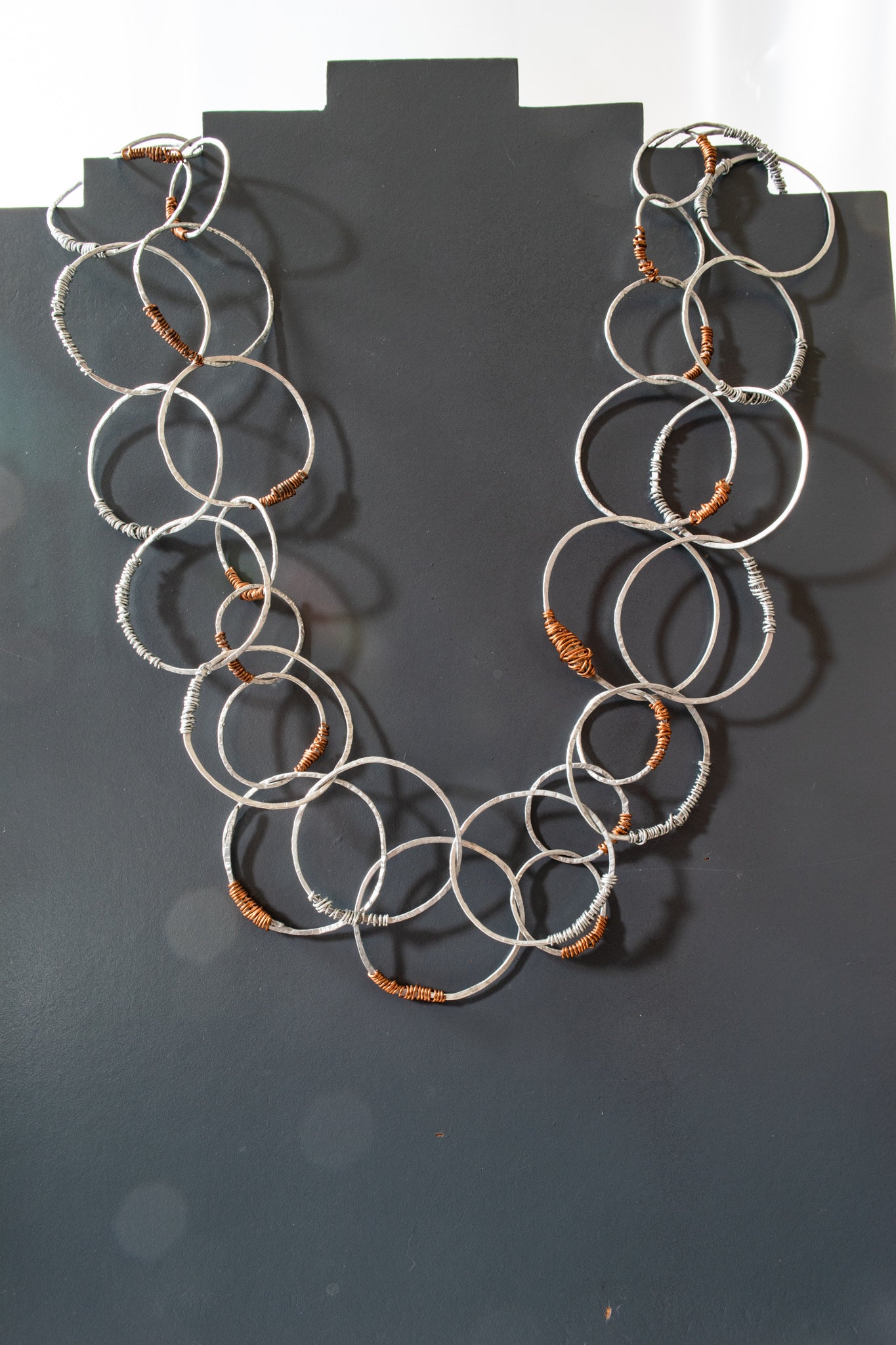 circles  double  steel n copper  necklace limited edition 50''