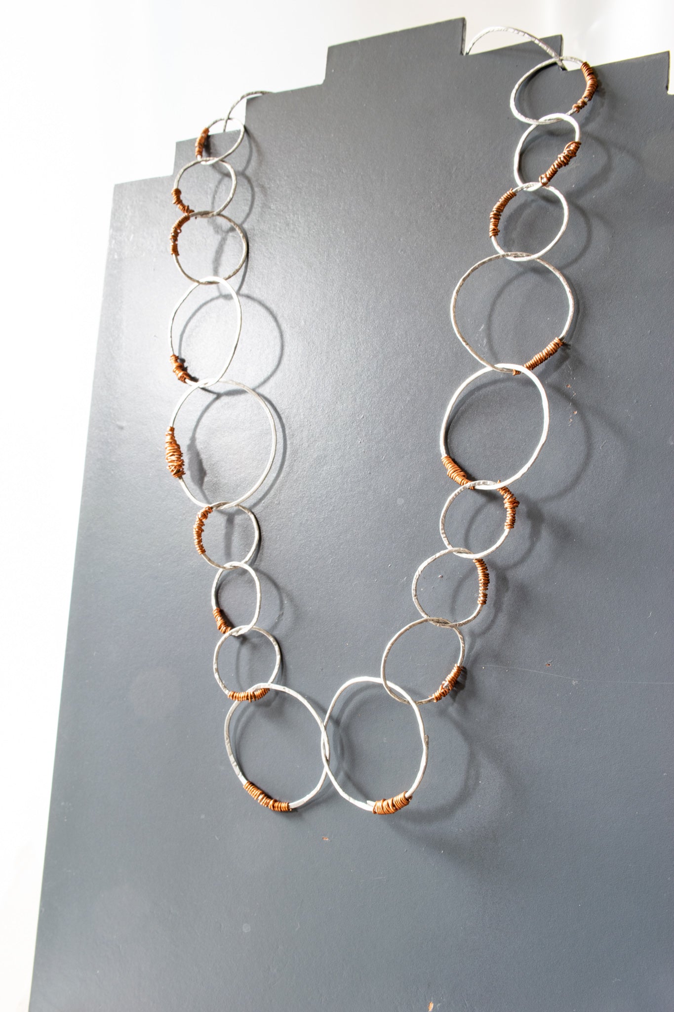 circles  double  steel n copper  necklace limited edition 50''