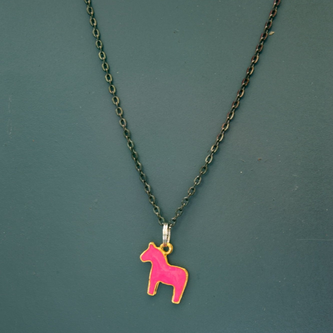 Little Pony, Gunmetal Chain Necklace with Pink Pony