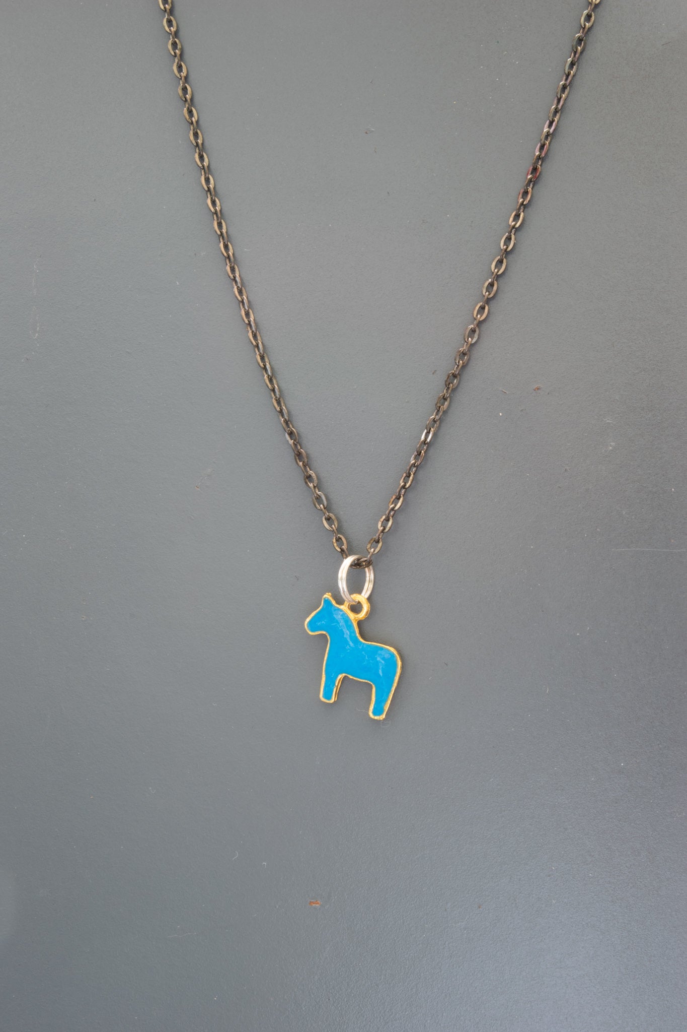 Little Pony, Blue Pony Necklace on Gunmetal Chain