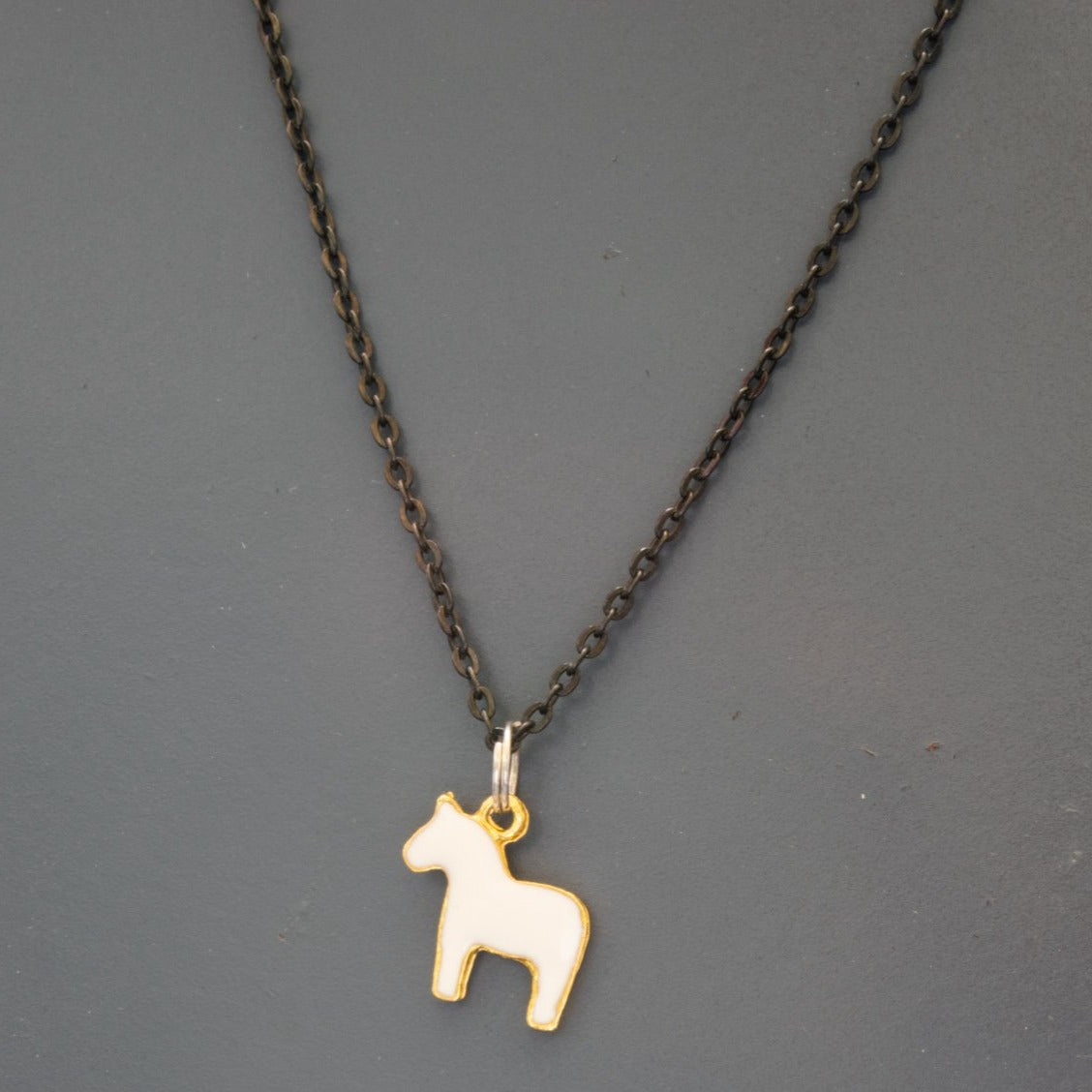 Little Pony, Gunmetal Chain Necklace with Little White Pony