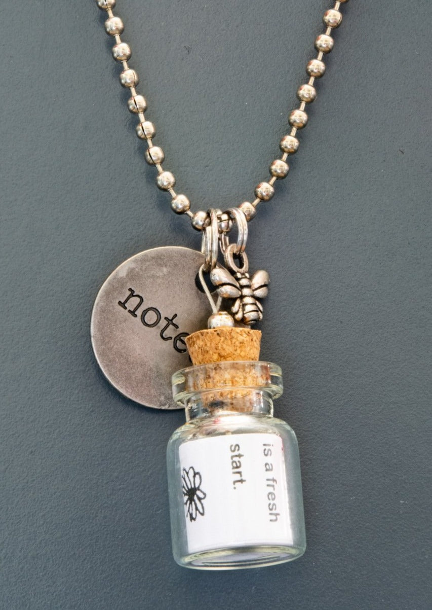 Little Messages, "Noted" Glass Bottle Pendent Ball Chain Necklace