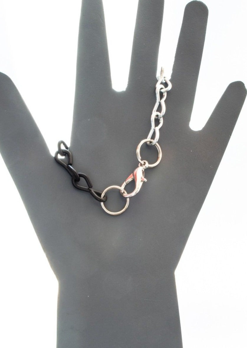 Chains Black and Silver Steel, Single Wrap Bracelet for Men and Women