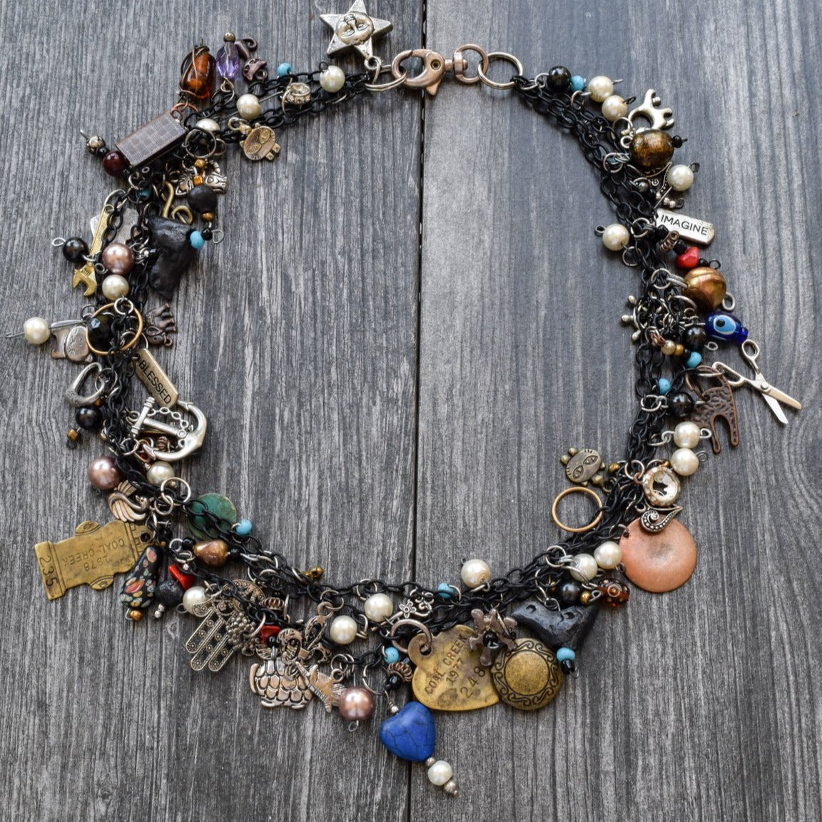 Charming Life, Multi-Strand Necklace with 128 Vintage Charms...Limited Edtion