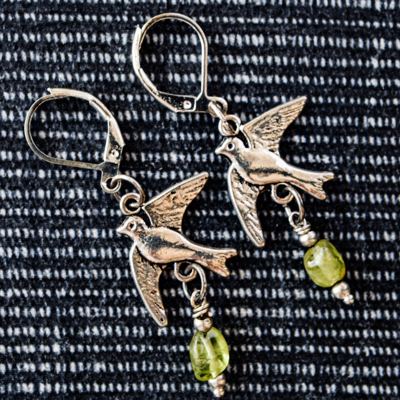 Expression’s Birds in Flight Dangle Earrings with Opalite and Peridot gemstones