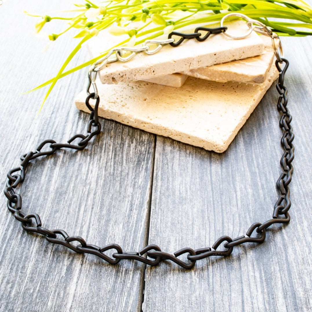 Chains 19'' Steel Necklace with Black and Silver Accents