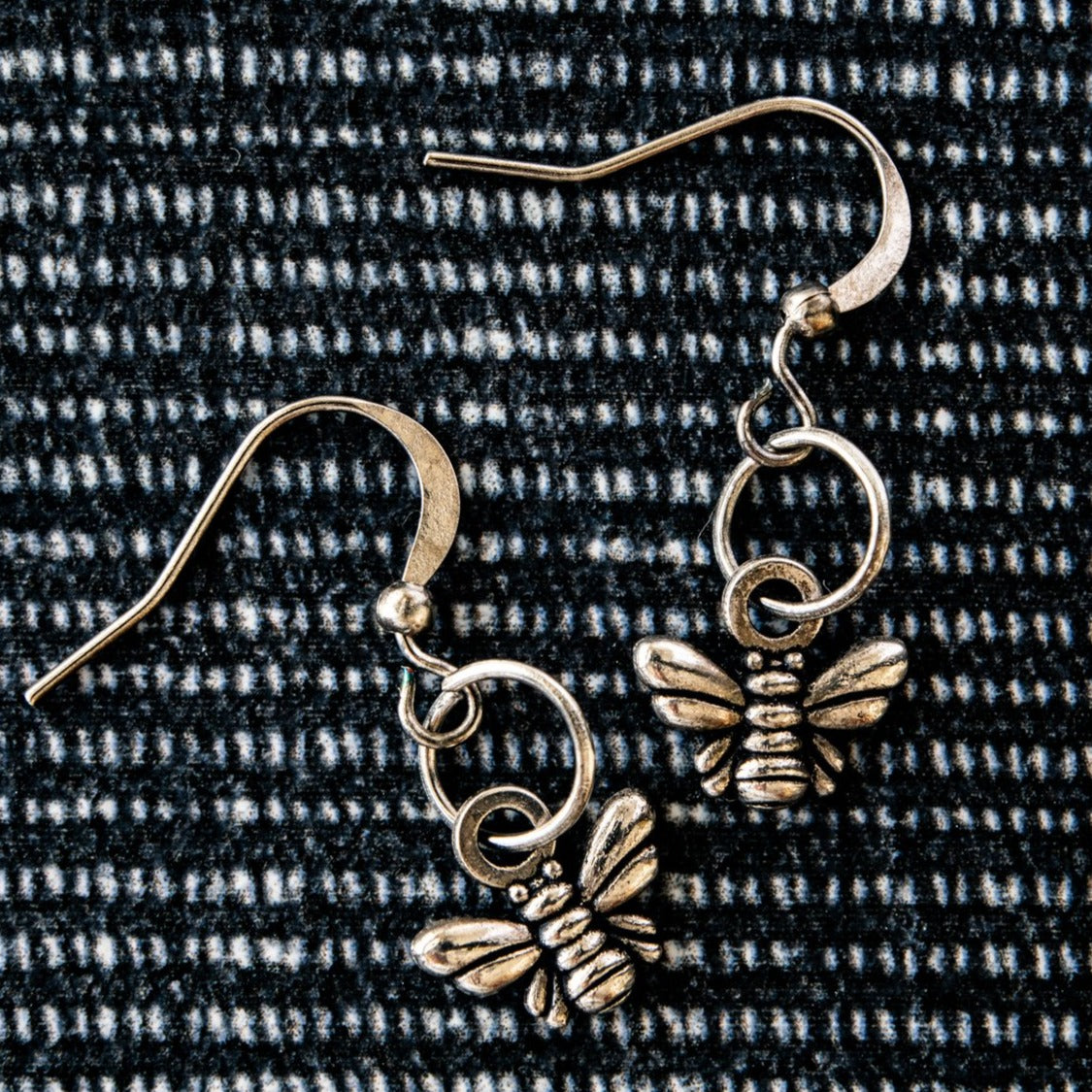 Woodlands, Silver Bumblebee Dangle Earrings