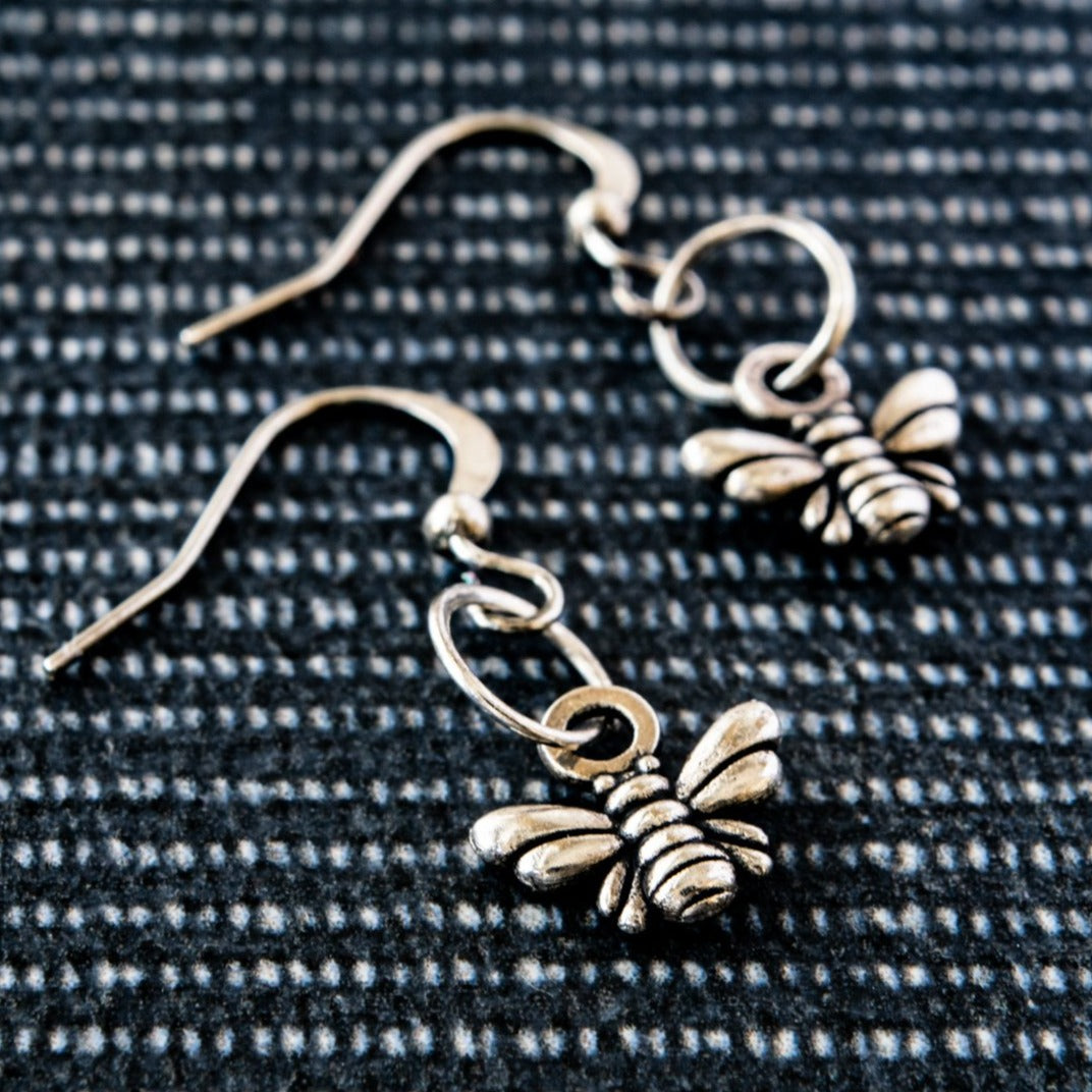 Woodlands, Silver Bumblebee Dangle Earrings