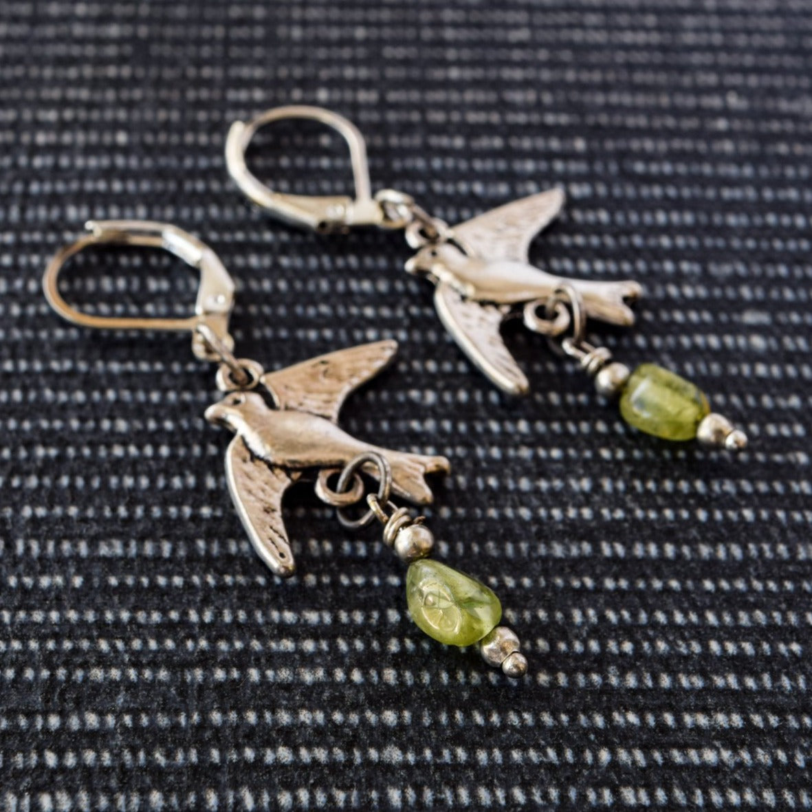 Expression’s Birds in Flight Dangle Earrings with Opalite and Peridot gemstones