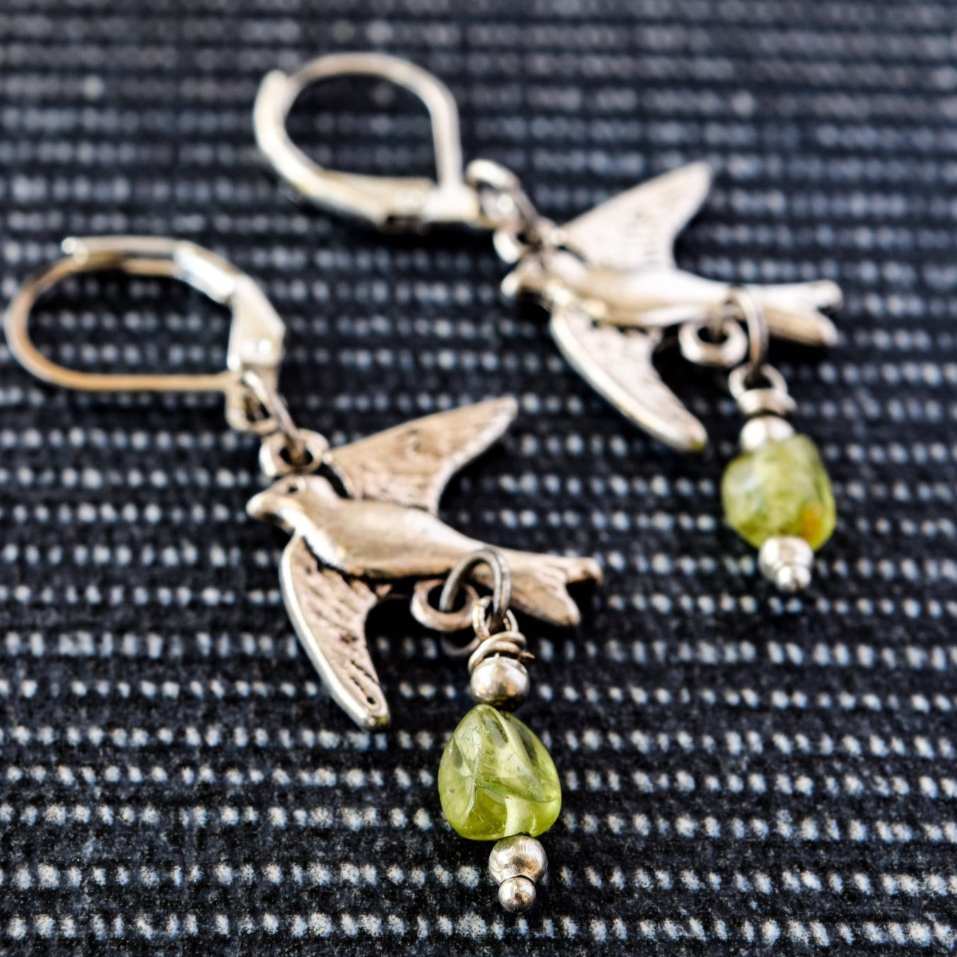 Expression’s Birds in Flight Dangle Earrings with Opalite and Peridot gemstones