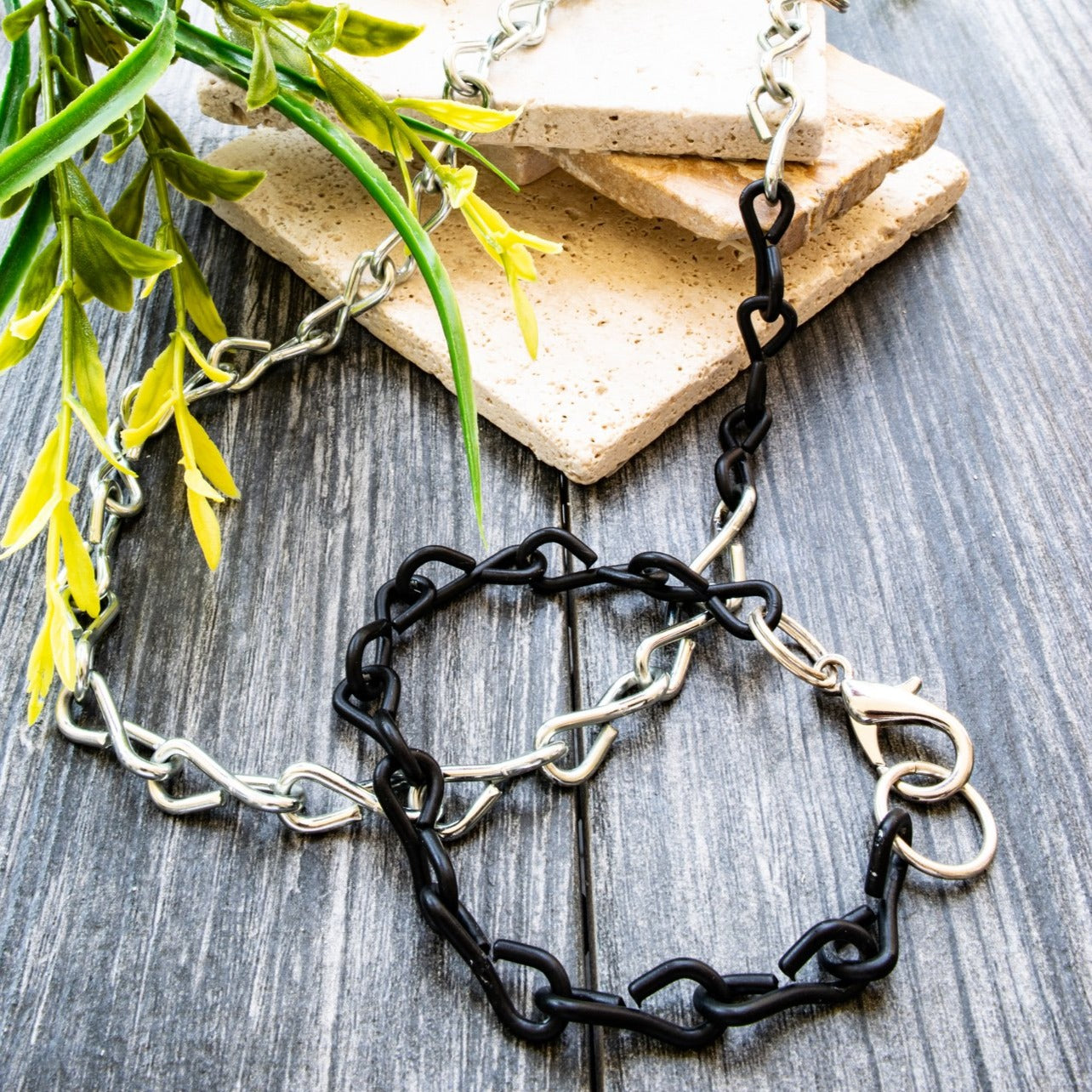 Chains 19'' Steel Necklace with Black Accent