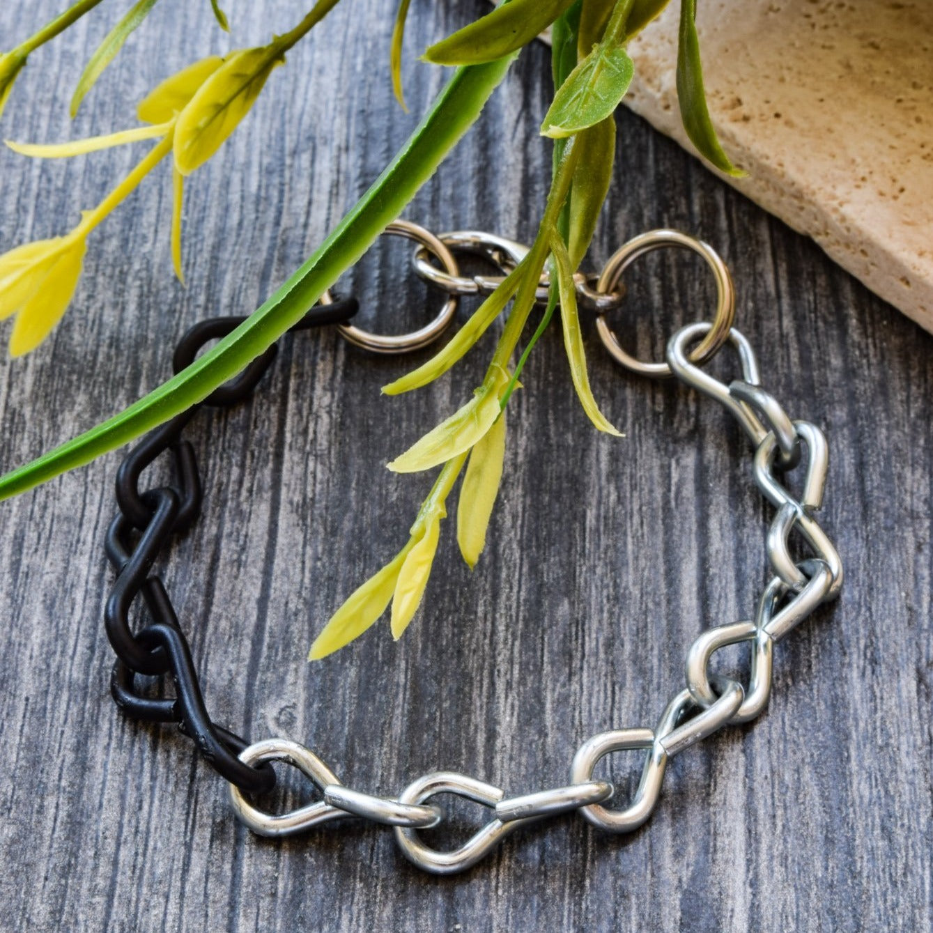 Chains Black and Silver Steel, Single Wrap Bracelet for Men and Women