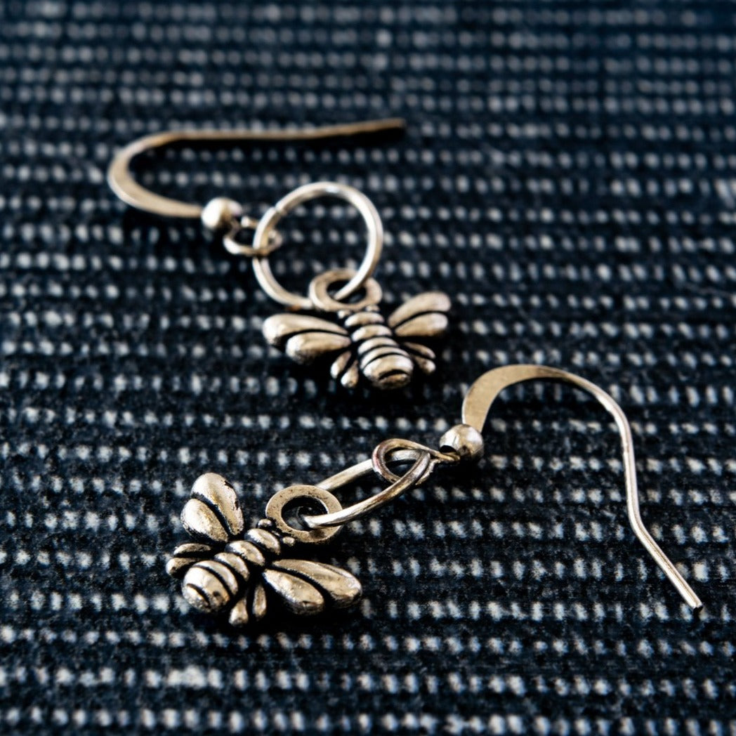 Woodlands, Silver Bumblebee Dangle Earrings