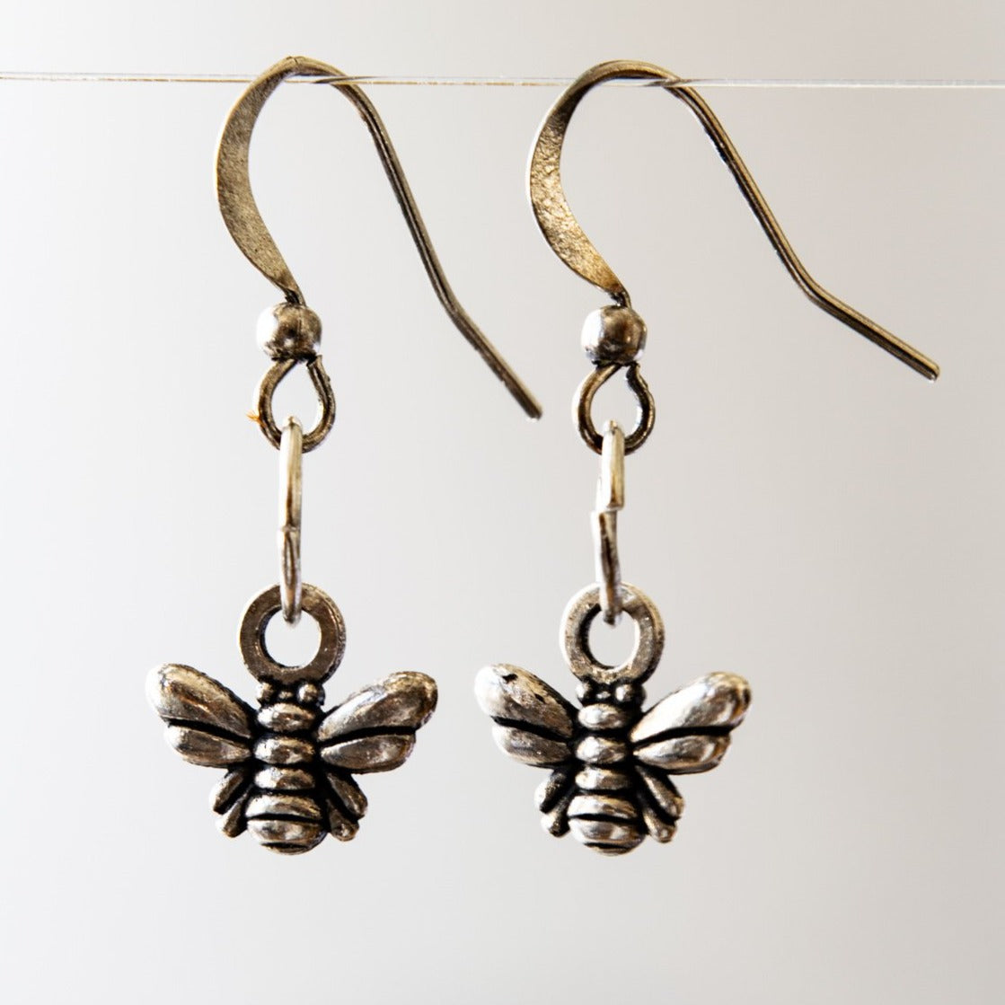 Woodlands, Silver Bumblebee Dangle Earrings