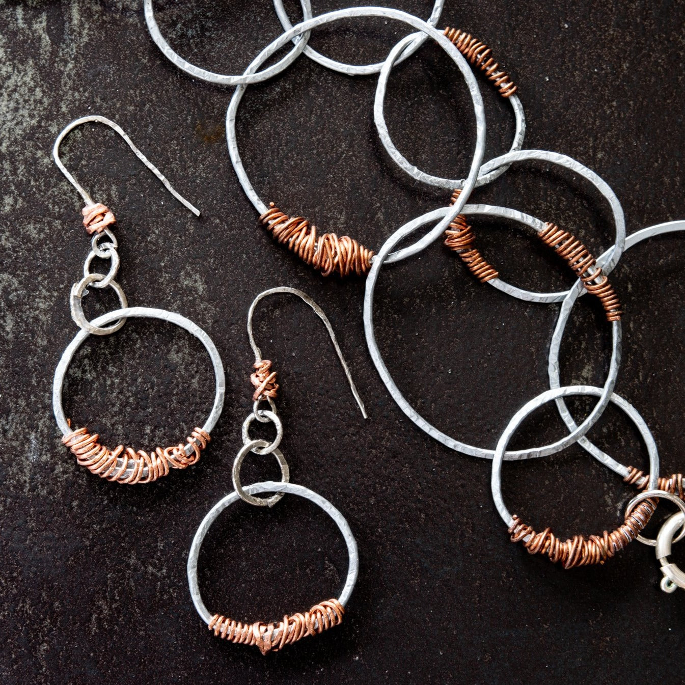 circles  double  steel n copper  necklace limited edition 50''