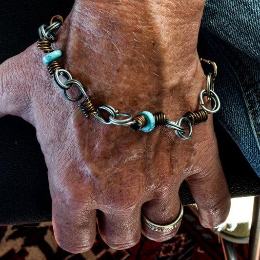 Marty's Twisted, Bailing Wire Chain and Turquoise Bracelet