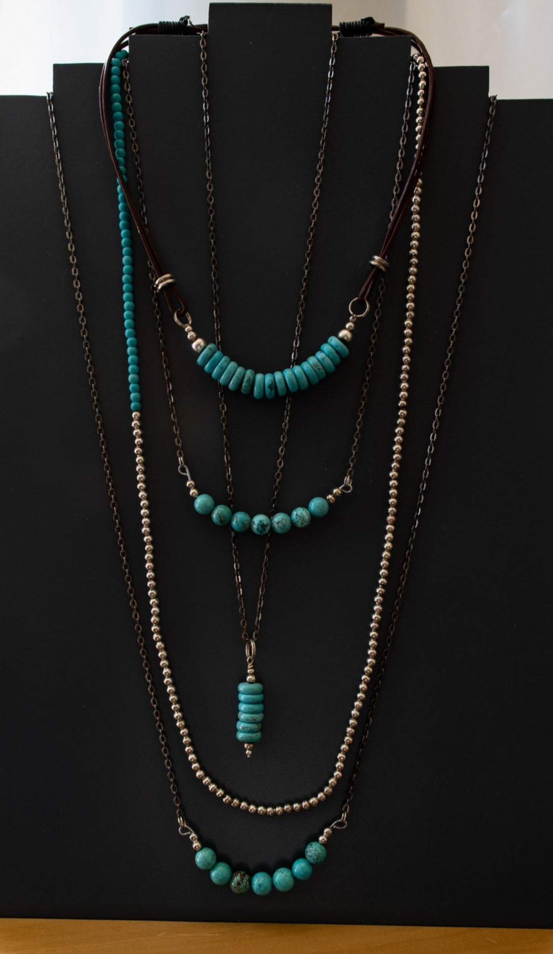 Expressions in Turquoise Natural Stacked Stone and Leather Necklace