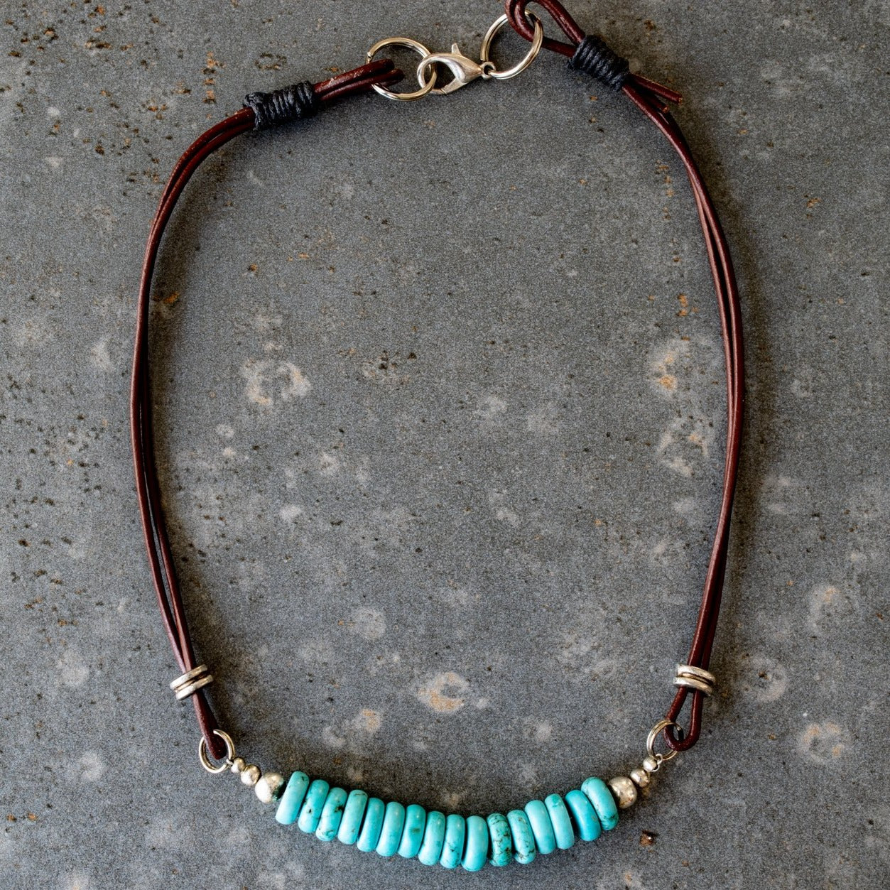 Expressions in Turquoise Natural Stacked Stone and Leather Necklace