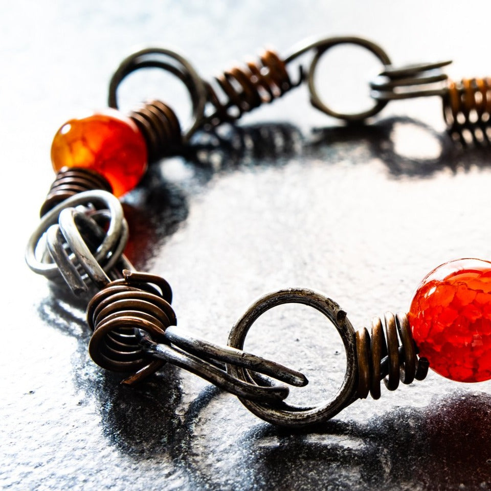 Marty's Twisted, Steel Chain Link Bracelet with Cinnamon Agates