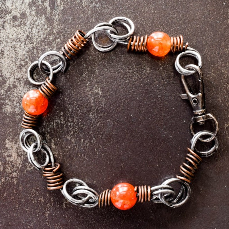 Marty's Twisted, Steel Chain Link Bracelet with Cinnamon Agates