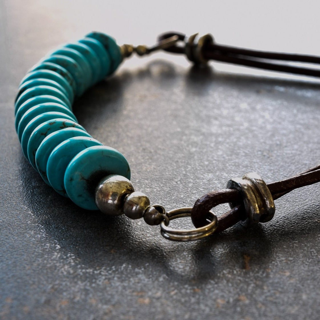 Expressions in Turquoise Natural Stacked Stone and Leather Necklace