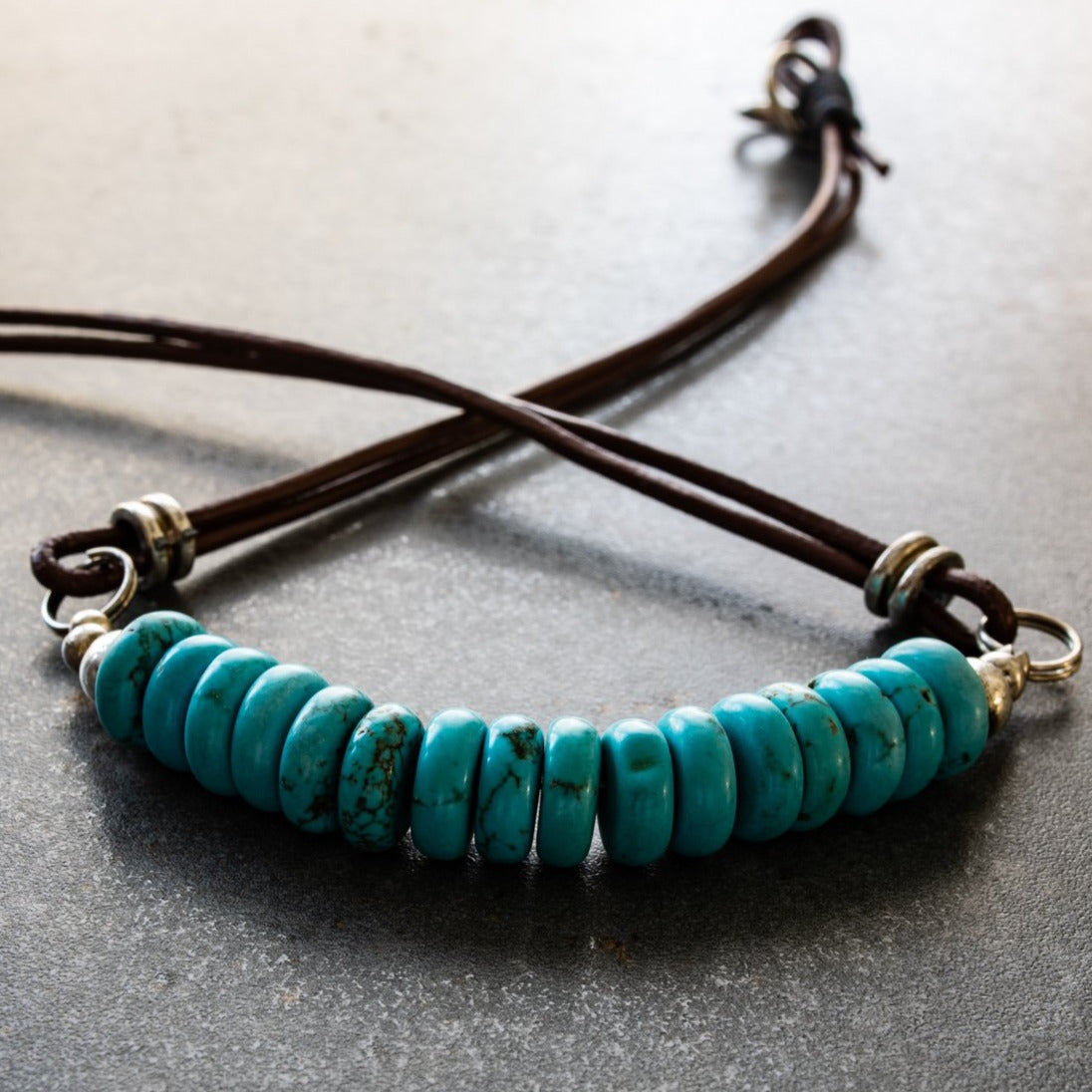 Expressions in Turquoise Natural Stacked Stone and Leather Necklace