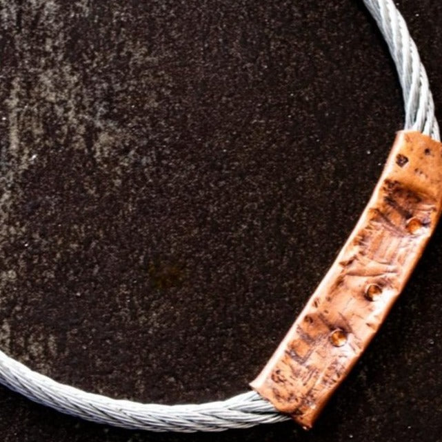 Cable Ties, Twisted Steel Cable Unisex Bracelet with Pounded Copper