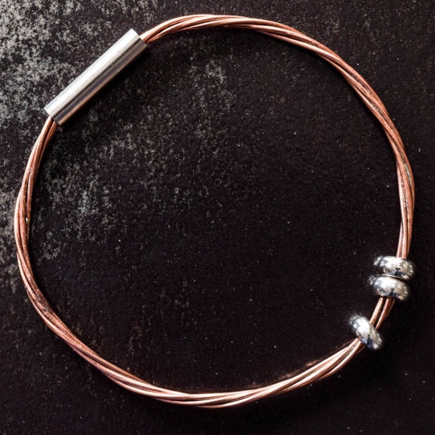 Cable Ties, Copper Twist Bracelet with three Steel Beads and Tube