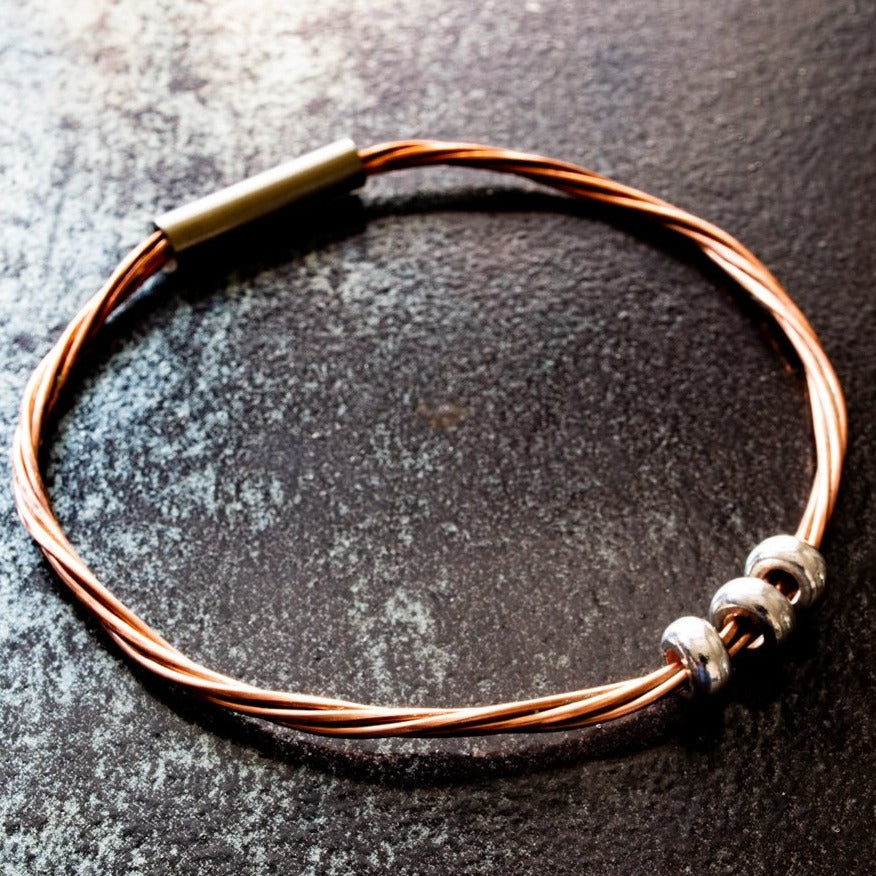 Cable Ties, Copper Twist Bracelet with three Steel Beads and Tube