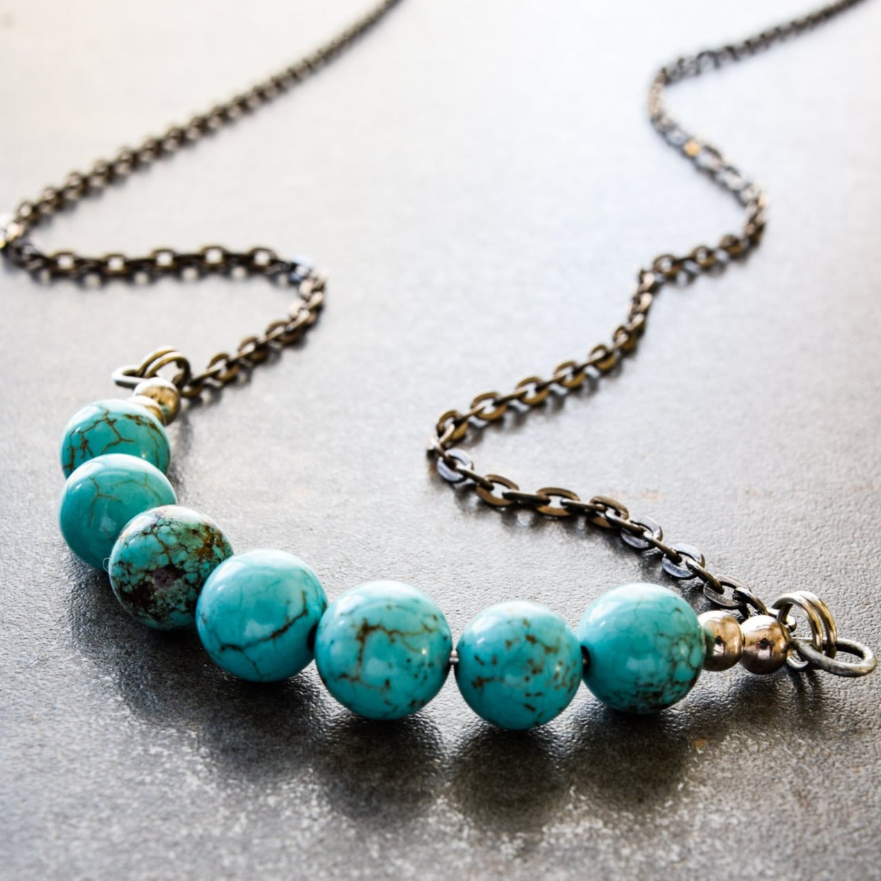 Expressions in Turquois, Bead and Chain Necklace in Two Lengths