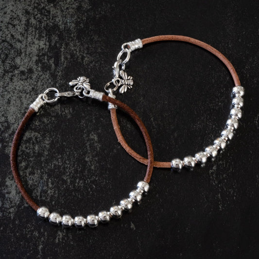 Beginnings ,Single Natural Darkt Brown Bracelet with silver beads