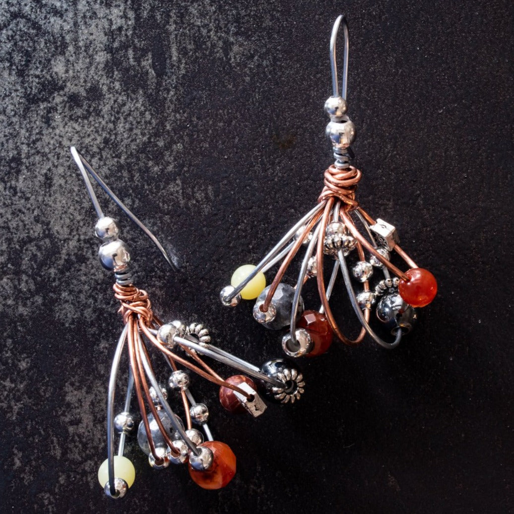 Artisan Series - Bundles, Autumn Mix Hook Earring with Stones, Steel, and Copper