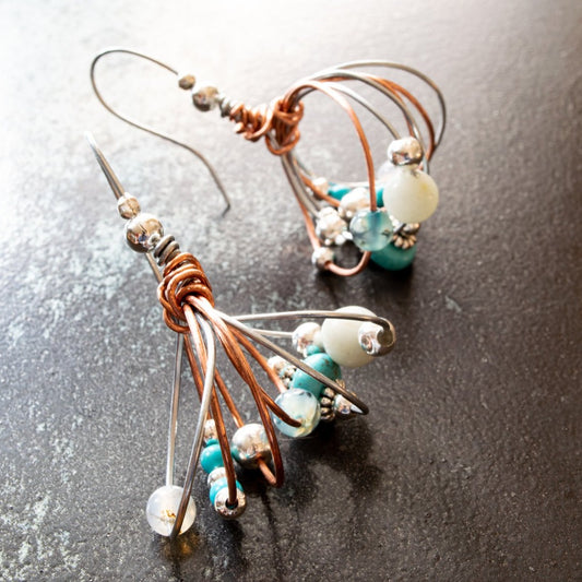 Artisan Series - Bundles, Summer Mix Steel and Copper Twisted Wire Earrings with Turquoise and Silver Beads