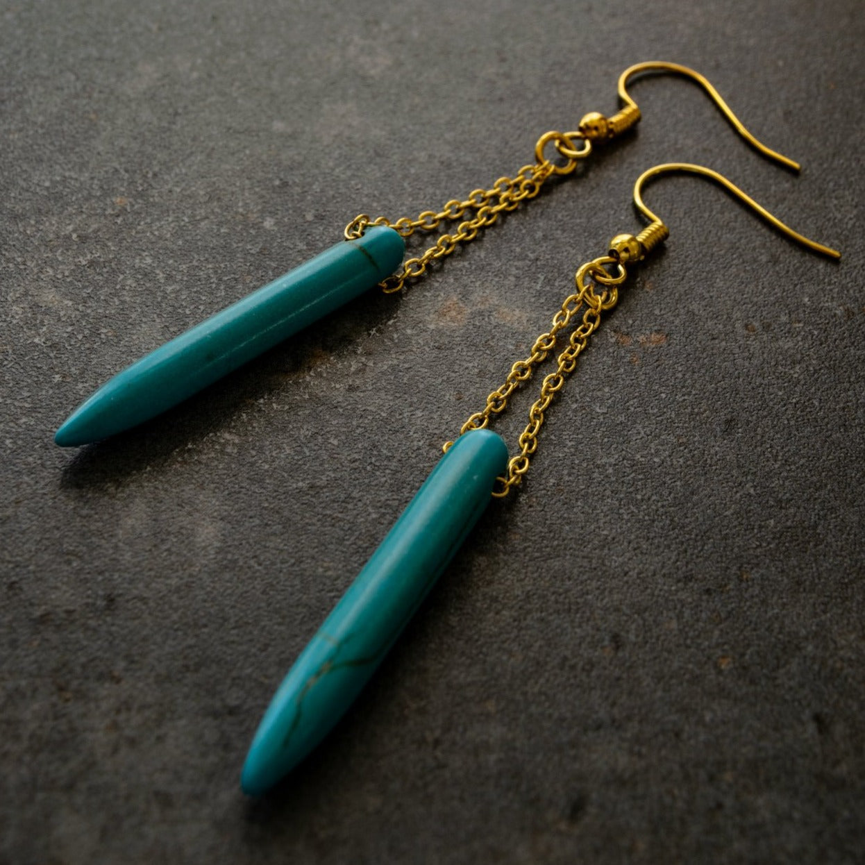 Expressions in Howlite, Dangle Earrings with Gold and Blue Howlite Stones