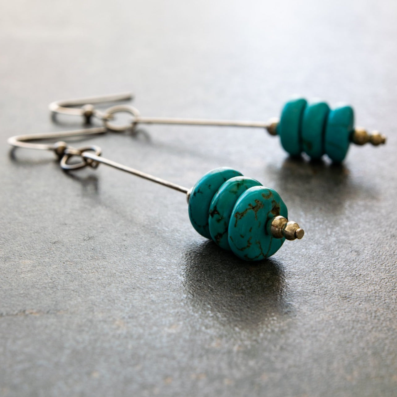 Expressions in Turquoise Natural Turquoise Stacked Stone and Silver Dangle Earrings