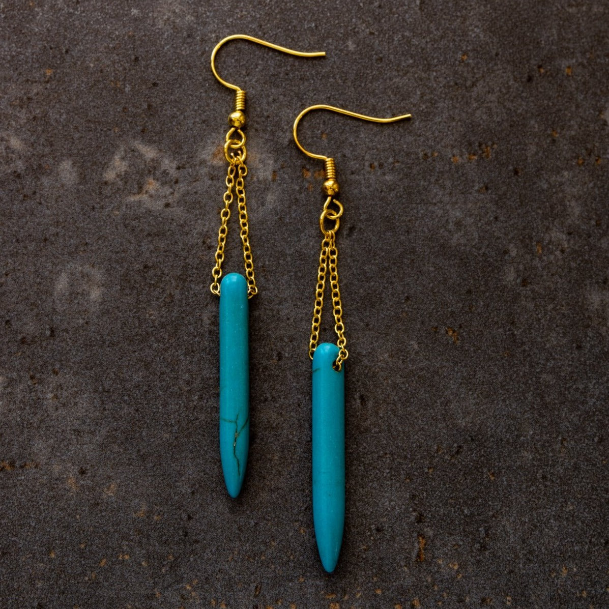 Expressions in Howlite, Dangle Earrings with Gold and Blue Howlite Stones