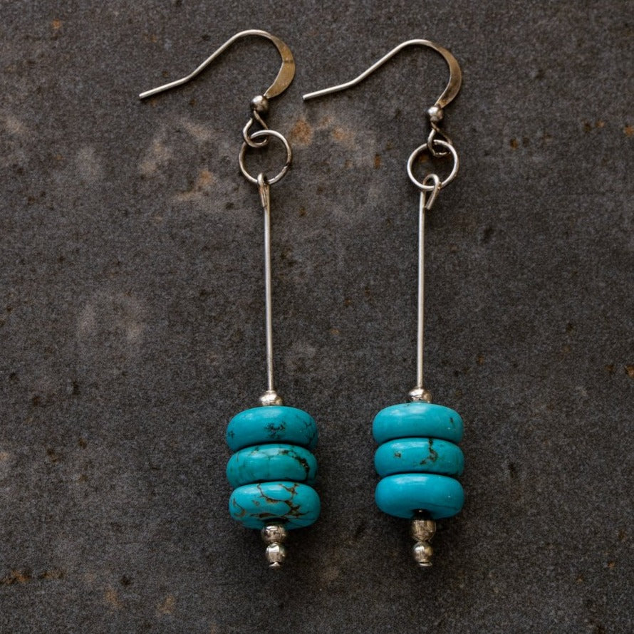 Expressions in Turquoise Natural Turquoise Stacked Stone and Silver Dangle Earrings