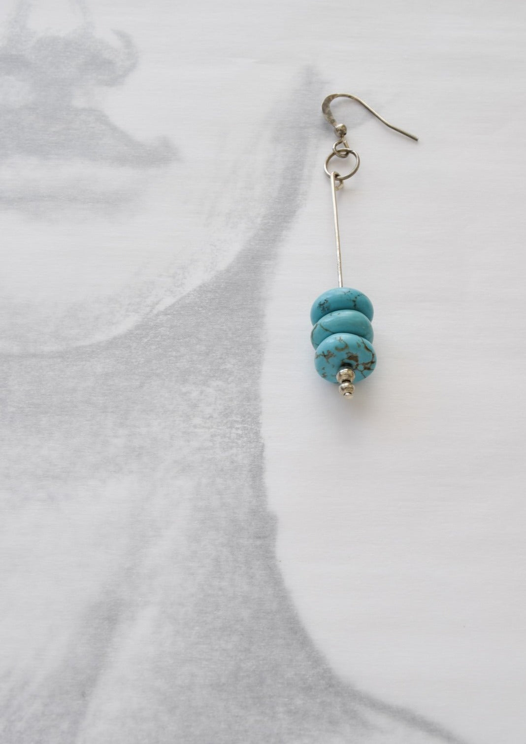 Expressions in Turquoise Natural Turquoise Stacked Stone and Silver Dangle Earrings