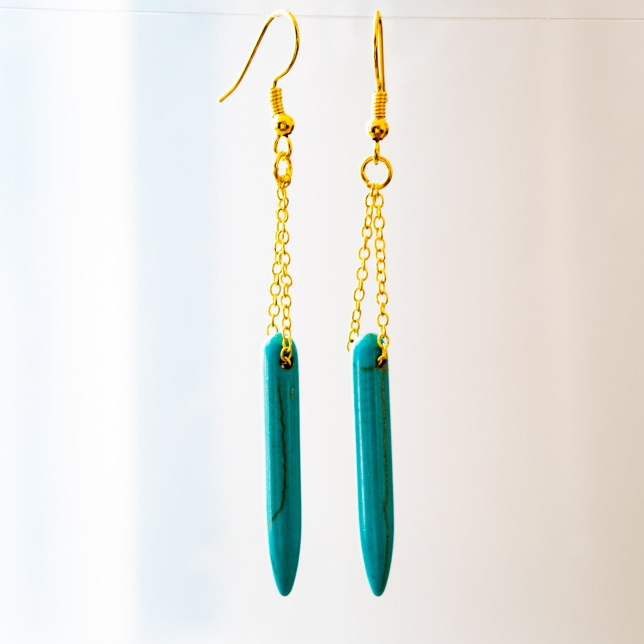 Expressions in Howlite, Dangle Earrings with Gold and Blue Howlite Stones