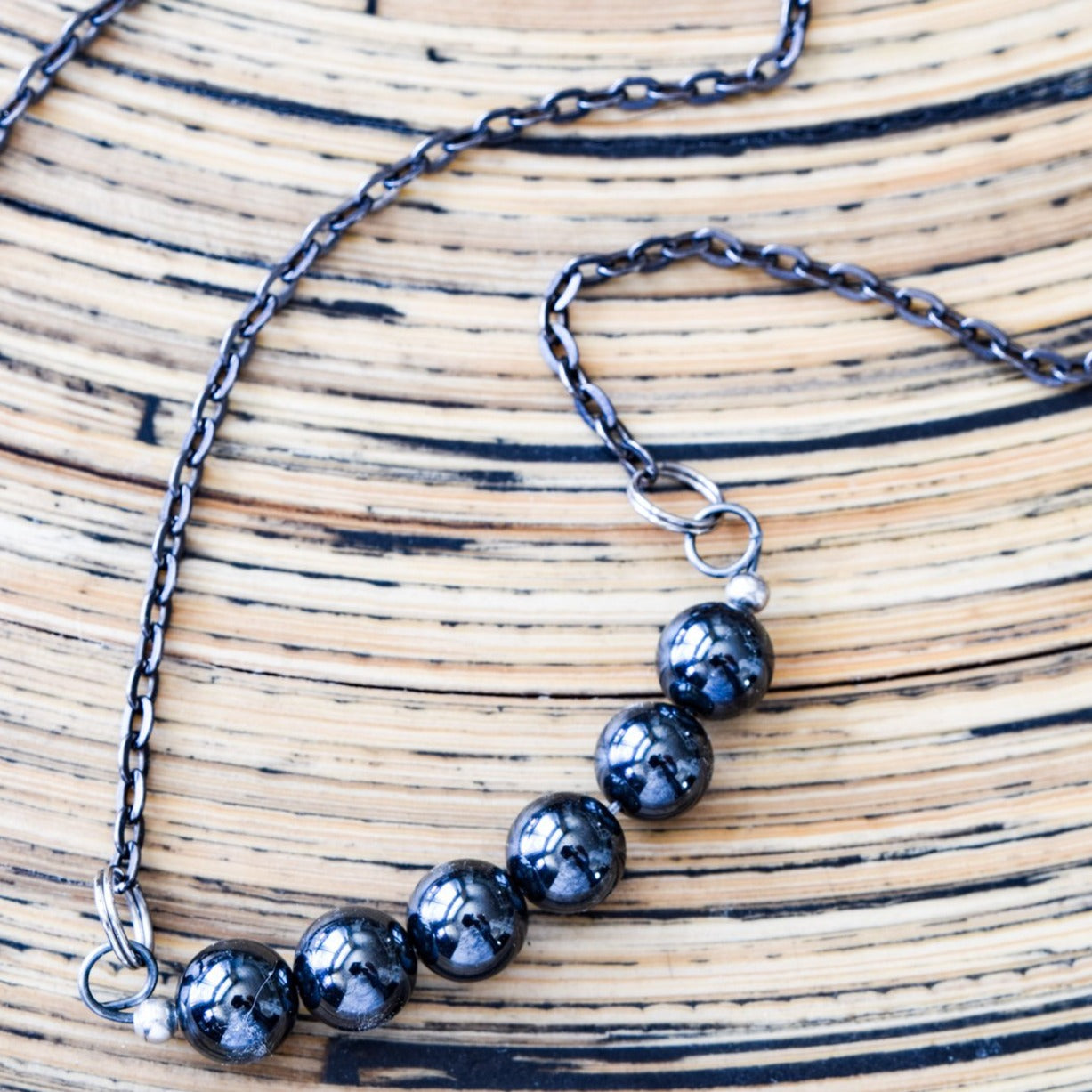 Expressions in Hematite, Necklace with Gun Metal Chain and Hematite Beads, available in 2 lengths