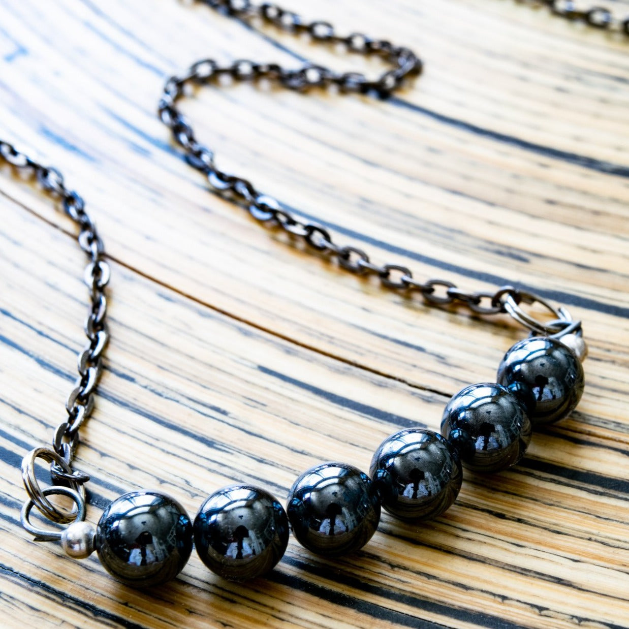 Expressions in Hematite, Necklace with Gun Metal Chain and Hematite Beads, available in 2 lengths