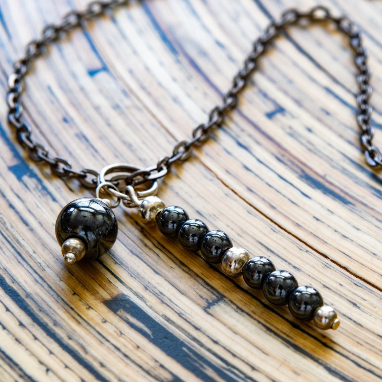 Expressions in Hematite, 19-inch Tassel Necklace